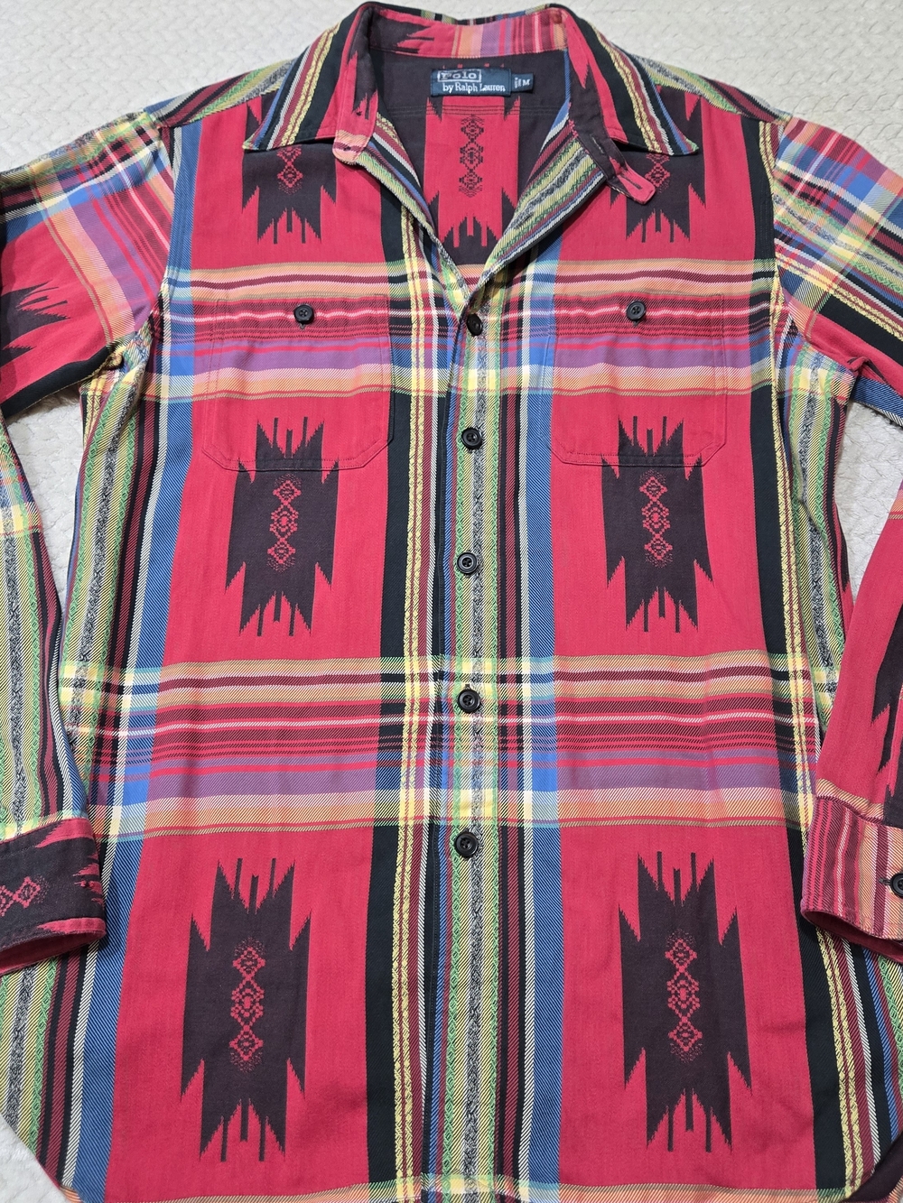 Polo Ralph Lauren Aztec Navajo Southwestern Serape Long Sleeve Shirt Mens Medium